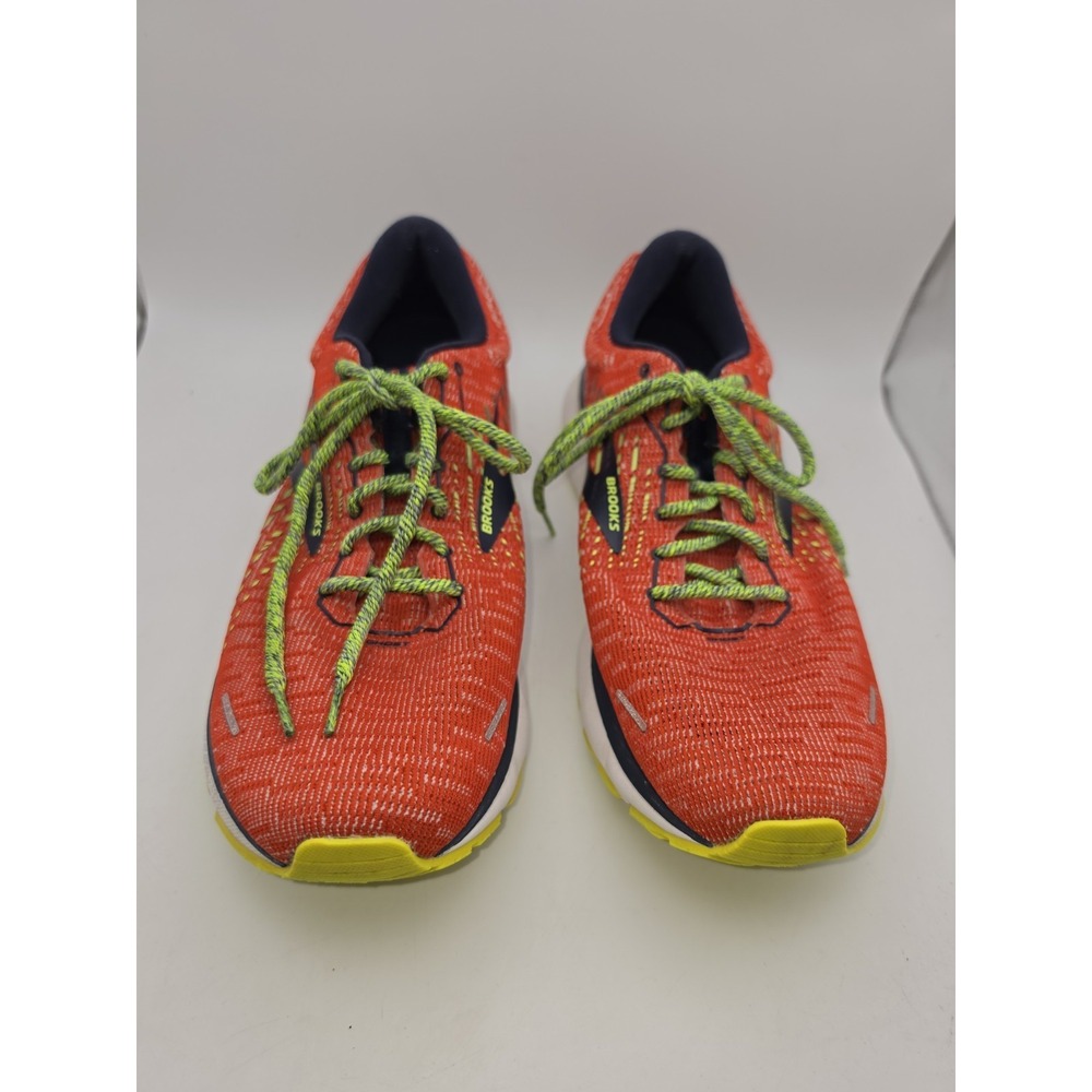 Brooks Ghost 13 Men's Neutral Running Shoes Orange Red Lime Green Sz 14